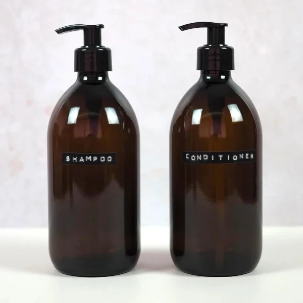 shampoo and conditioner glass bottles