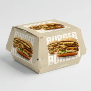 Kraft custom burger boxes with secure clamshell design for fresh and warm burgers